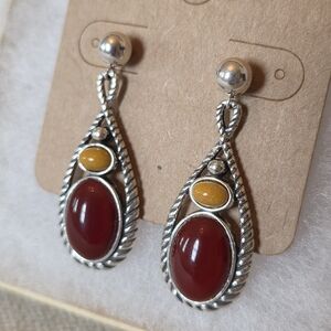 Sterling Silver 925 Red & Yellow Drop Earrings – Southwestern Style